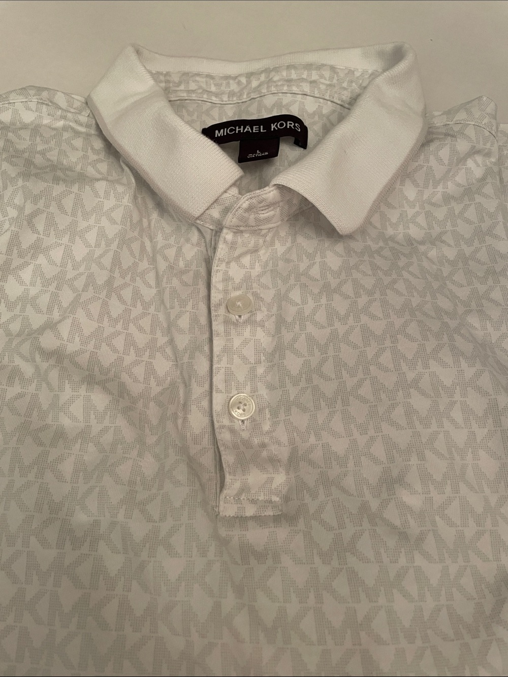 Michael Kors Men's White Monogram Polo Shirt Large
